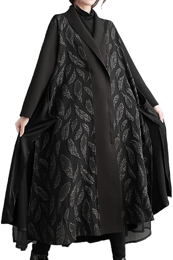 ellazhu Womens Coats Lapel Long Sleeve Oversize Zip Up Length Trench Printed Split Hem Outerwear GZ640 A