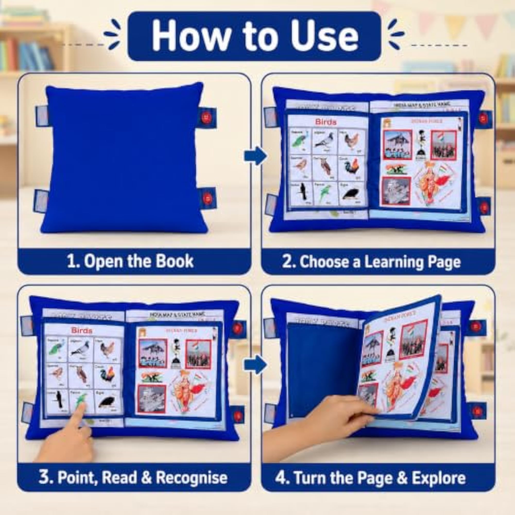 Montessori Educational Birds Identification Learning Pillow