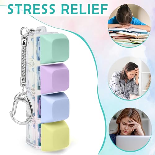 Image of Keyboard Fidget Toys Keychain - Stress Relief Fidget Clicker with Keyboard Key Sounds, Portable Fidget Toy for Focus & Anxiety Relief, Includes 4 Extra Replaceable Keycaps