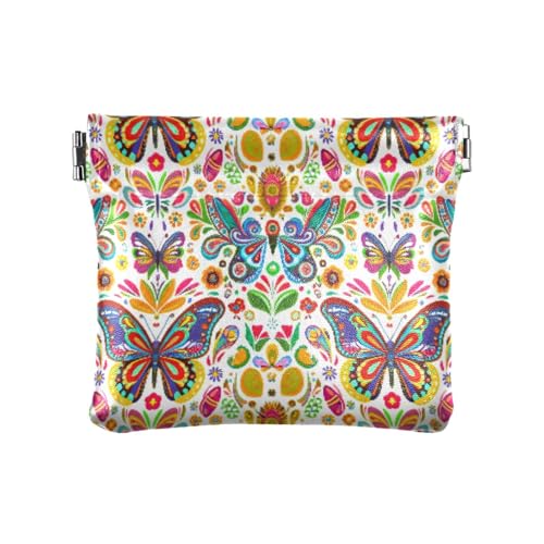 Colorful Butterflies Coin Purse Leather Pouch Change Purse, Squeeze Coin Pouch for Cards, Keys & Lipsticks, Unisex