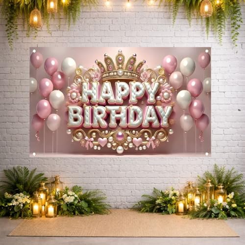 Image of Happy Birthday Theme Backdrop Banner 5x7 ft - Digital Print Cloth Background, Reusable Birthday Party Wall Decoration for Girls, Photo Booth & Stage Decor (BD 11)