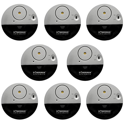WER Ultra-Dünner Fensteralarm Glasbruchalarm Mini-Alarmanlage Aufkleber Alarmanlage mit Erschütterungssensor, Security Alarmsirene bis 100dB, 50m Reichweite Batteriebetrieb (8pcs)