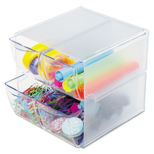 deflecto Stackable Cube Organizer, 4 Compartments, 4 Drawers, Plastic, 6 x 7.2 x 6, Clear
