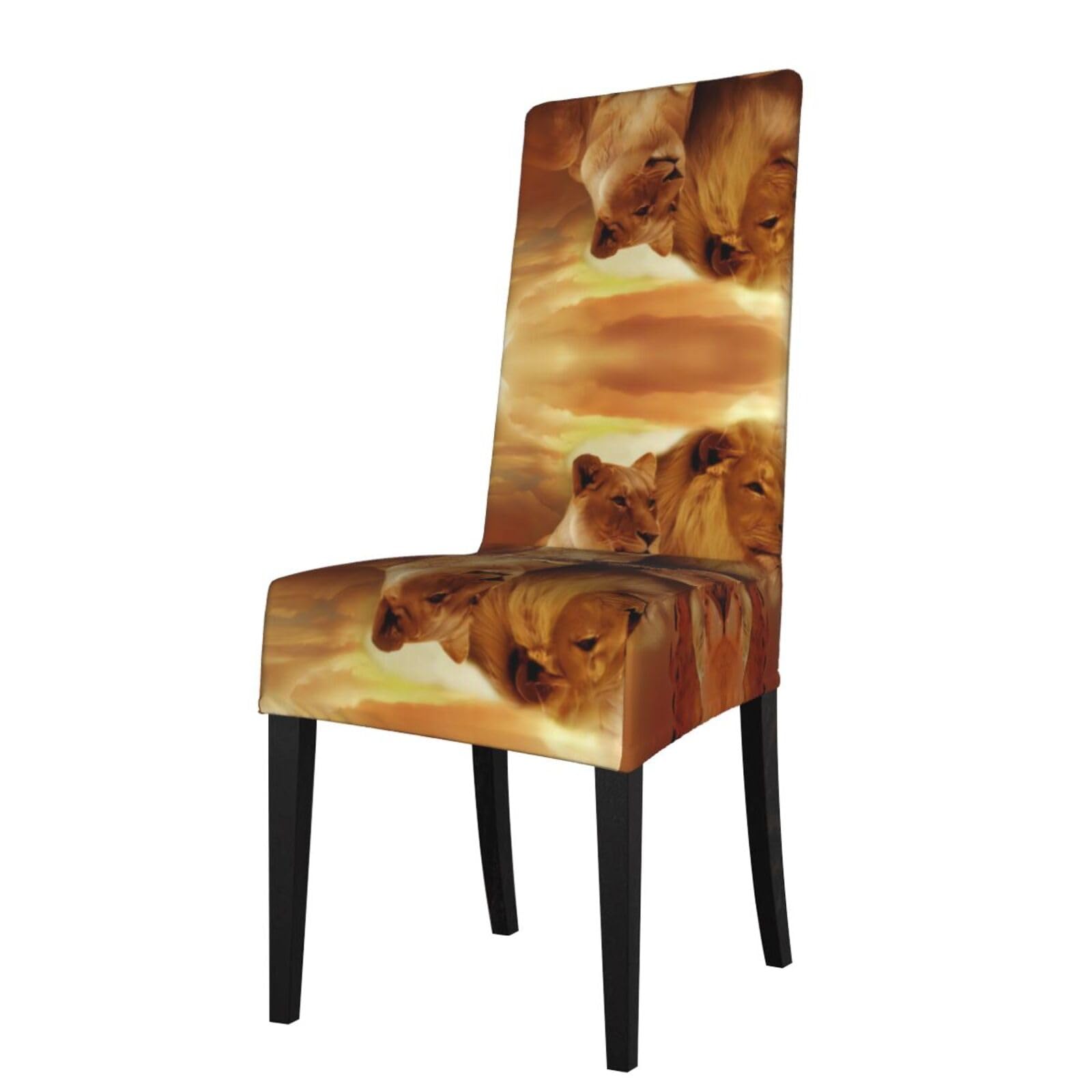 Hjfczh Black African Lion And Lioness Prints Dining Chair Throw Covers – Stretchy Spandex Furniture Layers For Refreshing Your Space - No Ironing Needed