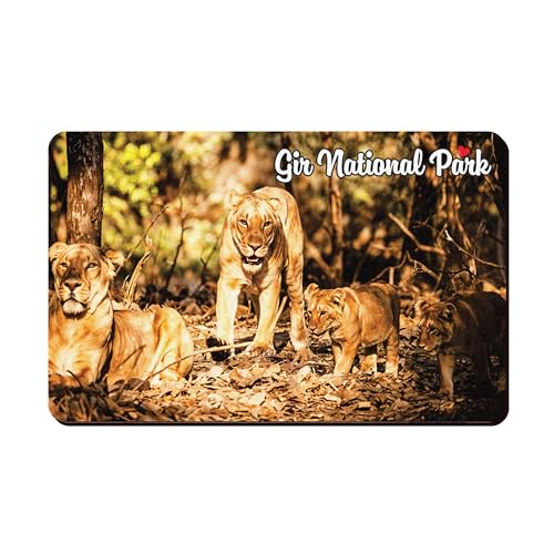 Image of Elegant Fridge Magnet with Themes |Rectangular Size Refrigerator Magnet with Magnetic Rubber Back | Pack of 1, 8.6cm X 5.4cm (Gir National Park)
