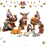 Ruwshuuk Estatua de la Sagrada Familia - Decoración Belén Navideño para Escritorio | Escultura Nacimiento Jesús Resina para Coleccionistas Navidad | Expositor Estantería Mesa de Noche Chimenea Iglesia