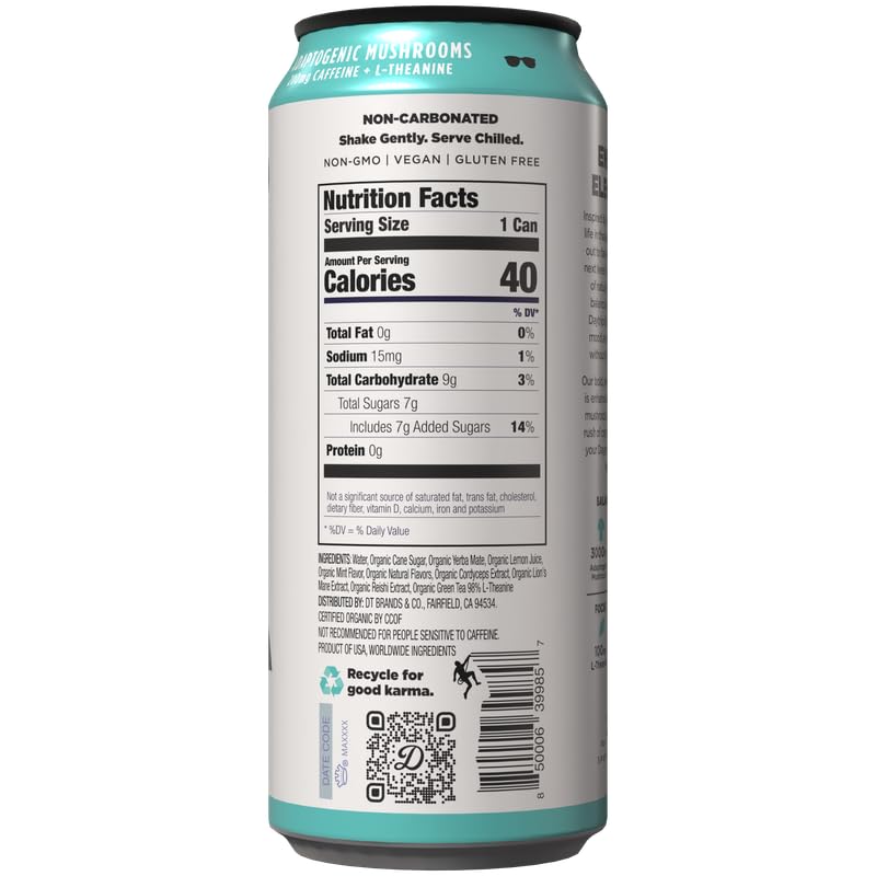 Image of Daytrip Organic Yerba Mate Energy Drink- Clean, Plant Based Caffeine (200mg) with Adaptogenic Mushrooms and Green Tea for Focus and Brain Fog - Low Calorie, Low Sugar (12 Pack Case)