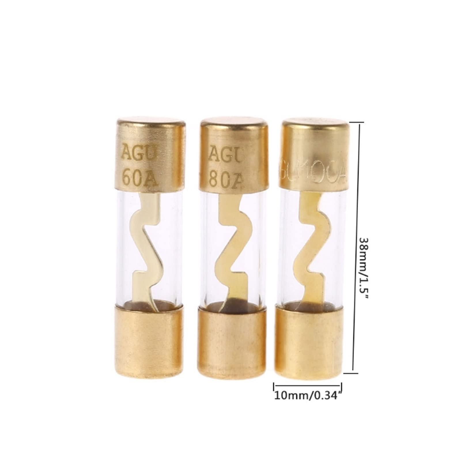 Zestaw bezpieczników AGU 5-częściowy pozłacany szklany wzmacniacz samochodowy audio 60/80/100 AMP (60 Amp)