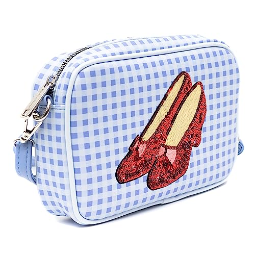 Wizard of Oz Bag, Crossbody, The Wizard of Oz Dorothy Sequined Ruby Slippers with Toto Pose, Blue, Vegan Leather2