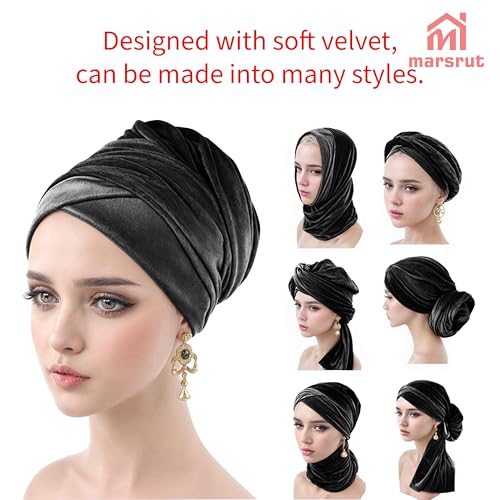 Headwraps for Black Women, 66" Extra Long Velvet Hair Turban, Headscarf Ties Coverings, Headbands Hijab for African Locs4