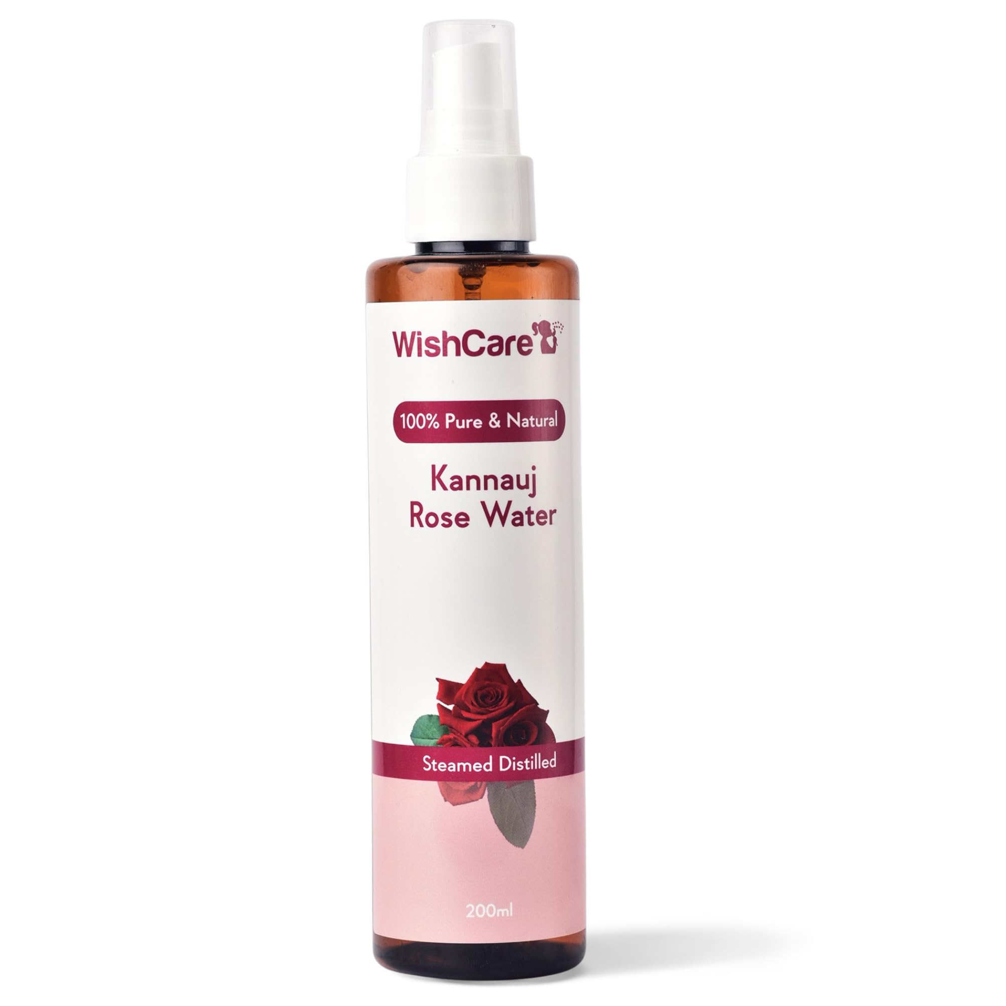 WishCare?? 100% Pure & Natural Rose Water Liquid - for Skin, Face & Hair - Steam Distilled - Kannauj Gulab Jal - Spray Skin Toner - Free from Paraben, Alcohol & Chemicals - 200 ml