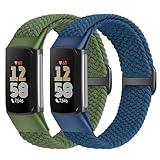 VNDAPT Elastic Braided Bands Compatible with Fitbit Charge 5/Fitbit Charge 6 for Women Men, Breathable Adjustable Stretchy Nylon Loop Sport Replacement Wristbands for Fitbit Charge 6 Charge 5 Straps