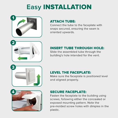 Image of NO-PEST VENT Dual Door Dryer Vent Cover 4 Inch Outdoor, Made in USA, Highest UV-Resistant Plastic, No Lint-Collecting Screen (White, 4 inch Plastic Vent With Duct Tube)