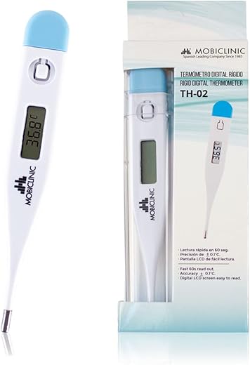 Mobiclinic, Th-02, Termómetro digital, Marca española, Rígido, Alta precisión, Ligero, Alarma de fiebre, Marcado ce, Médico, Medición temperatura vía oral, Rectal y axilar