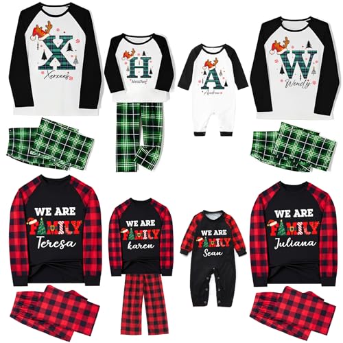 Flycalf Christmas Pajamas for Family Matching Set Red/Green