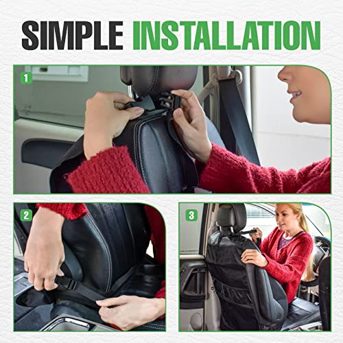 Image of lebogner Back Seat Cover for Kids + 4 Pocket Storage Organizer, 2 Pack X-Large Waterproof Kick Mats Backseat Protector, Car Seat Back Protectors for Vehicles to Protect from Dirt, Mud & Scratches