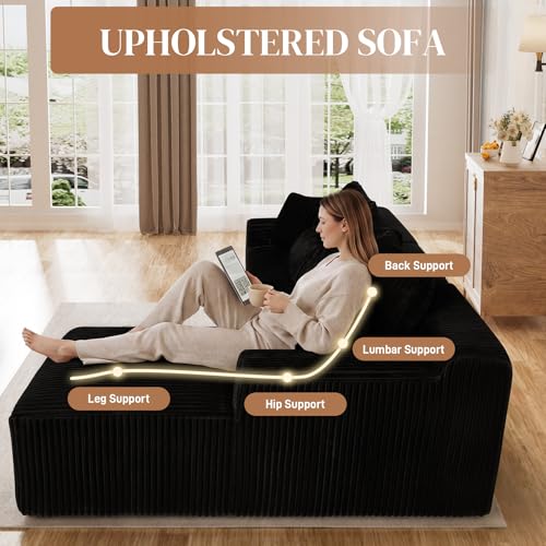 Image of 110 inch L Shaped Cloud Boneless Sectional Couches for Living Room, Modern Comfy Modular Deep Seat Memory Foam Compressed Corduroy Sofa Oversized Right Facing Chaise, No Assembly Required, Balck