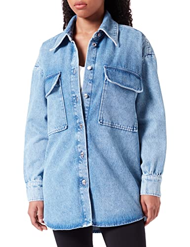 HUGO Damen Gilar Blaue Regular-Fit Jacke aus festem Denim Blau XL