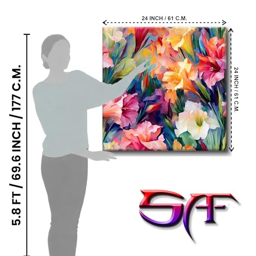 Image of Livin'luxe Colorful Floral Canvas Framed Wall Painting | Abstract Flower Artwork Modern Wall Decor for Living Room, Bedroom & Office | Vibrant Botanical Art Print Home Decoration 24 inch x 24 inch