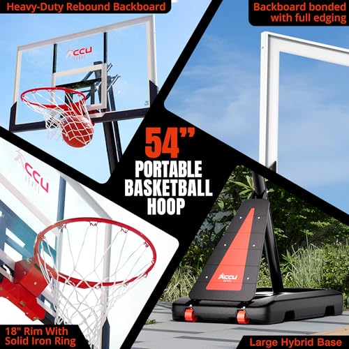 Image of ACCU LEVEL Crank Lift Basketball Hoop Outdoor 7.5-10ft Adjustable Portable Basketball Goal for Youth and Adults 54 inch Angle Adjustable PC Backboard and Large Fillable Base