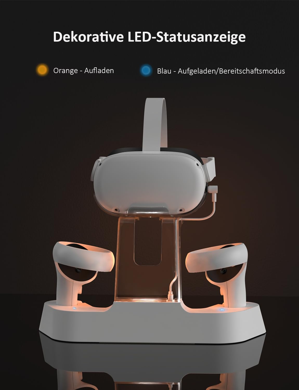 NexiGo Ladestation für Oculus Quest 2 Zubehör, Headset-Displayhalter und Controller-Halterung, [Support Elite Strap], LED-Anzeige, 2 wiederaufladbare Batterien, Magnetkabel, Weiß