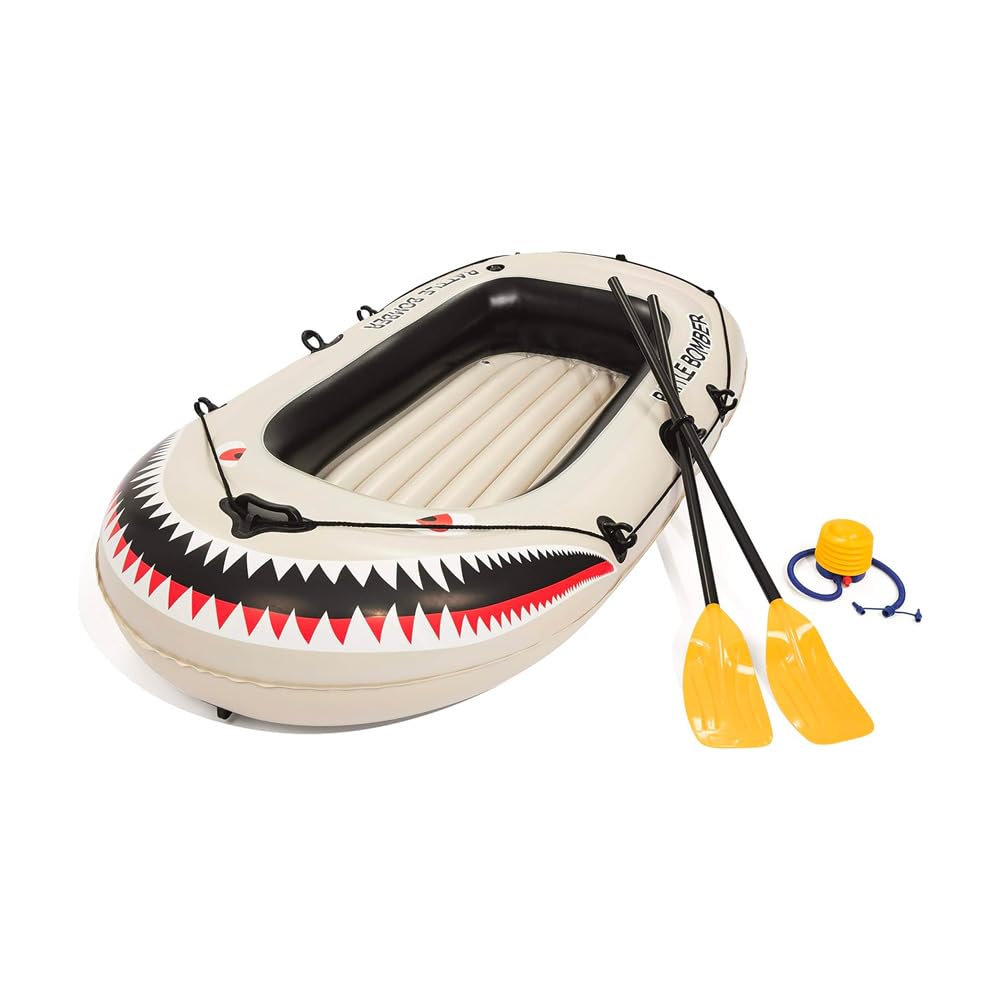 Canotto Gonfiabile per 1 Adulto ed 1 Bambino Ideale per Mare, Lago e Fiume - Gommone Resistente con Manico per il Trasporto, Linea d'Ancoraggio e 2 Pagaie, in PVC, 188x98x30cm, Beige