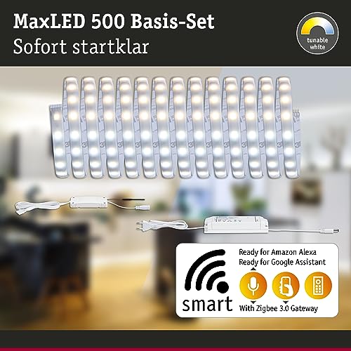 Paulmann 78873 MaxLED 500 Basic Set Smart Home Zigbee Tunable White 5m IP44 26W 230/24V 2750lm Silver LED Lighting Strip Splash-Protected, 26 W - Image 3