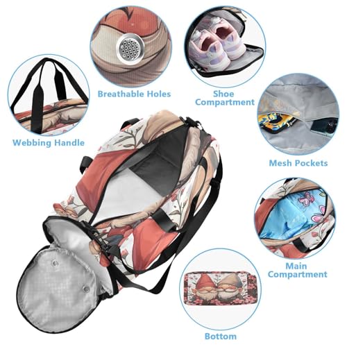 YETTASBIN Sport Travel Duffel Bag for Girls Boys, Flower Gnome Large Waterproof Weekender Overnight Bag, Detachable Shoulder Strap Gym Bag with Shoe Compartment & Wet Pocket4