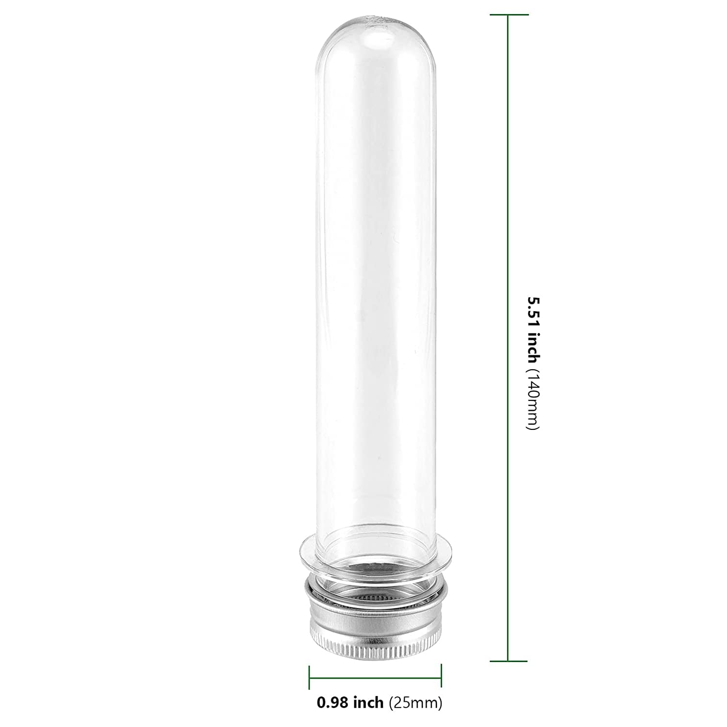 HAKZEON 75 tubos de ensayo de plástico de 40 ml con tapas, tubos de ensayo transparentes de 140 x 25 mm con hojas de protección de sello para experimentos científicos, recipiente de sal de caramelos