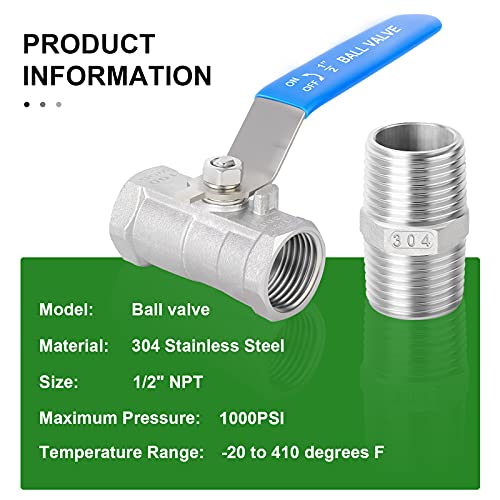 image for Taisher 4 Pcs 1/2 Inch FNPT Heavy Duty Full Porat Ball Valve Kit, 304 