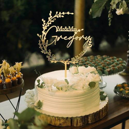 Wedding Cake Toppers,Custom Cake Topper Wedding Bride and Groom,Personalized 16 Colors Anniversary Mr and Mrs Cake Decoration