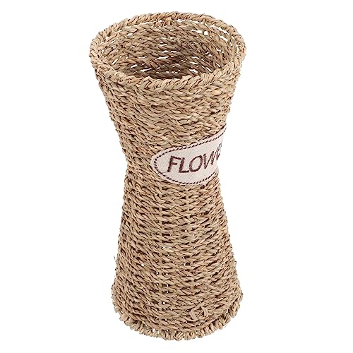 OFFSCH 1 jarrón de mimbre de ratán marrón para almacenamiento, decoración y contenedor de plantas