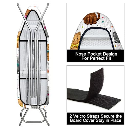 Image of Quick Install Ironing Board Cover 15 inch x 54 inch Ironing Board Cover with Nose Strap Pocket and Elastic Sides Anti-Slip and Heat-Resistant Stylish Home Ironing Board