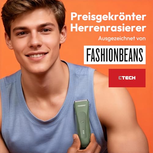 MANSPOT Intimrasierer Mann, Körperhaartrimmer für Herren, Professioneller Body Trimmer Wasserdicht mit 4 Scherkämmen – Für Trimmen von Brust, Beinen, Achseln & Intimbereich – Nass & Trocken