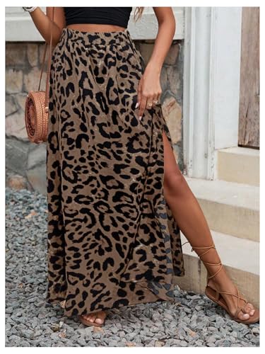 SweatyRocks Women's Leopard Print Split Maxi Skirt High Waist A Line Skirts with Slit3