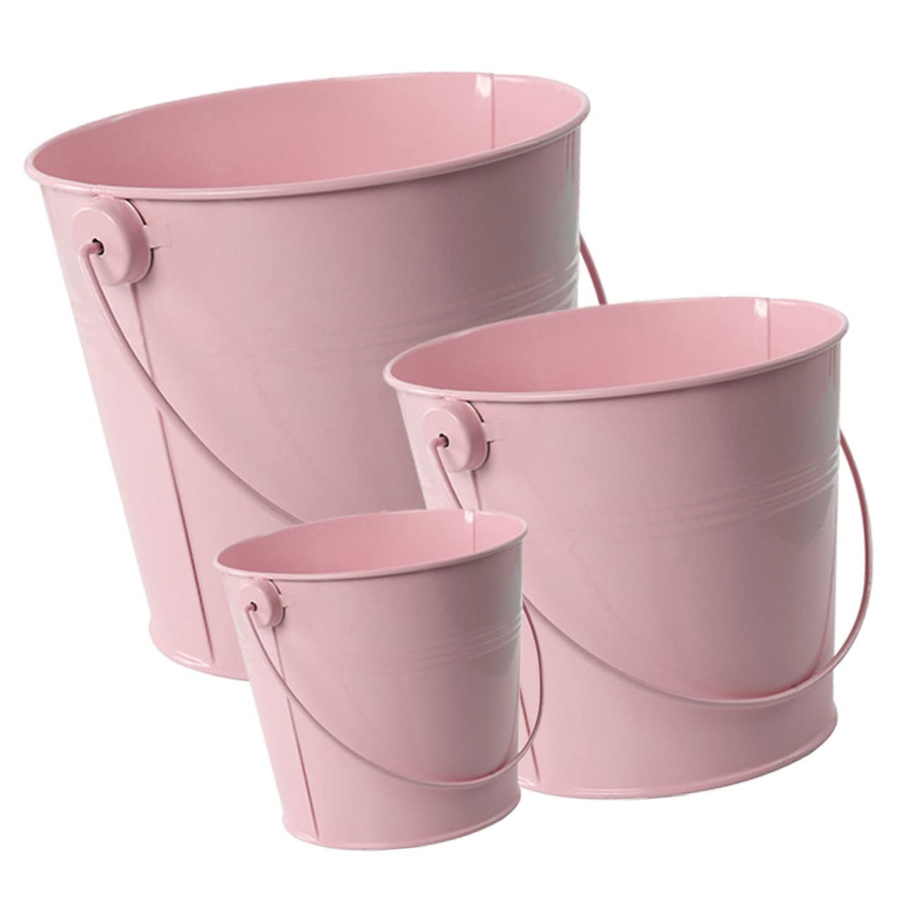 Hoement 3Pcs Small Metal Flower Pots with Handle Round Buckets for Plants Creative Flower Planters for Balcony Patio and Outdoor Decor Multi-functional Handheld Flower Buckets