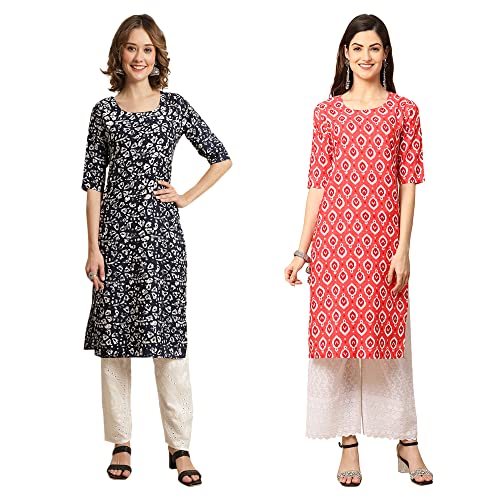 Image of Pinkmint Women's Crepe Digital Print Straight Kurta [Pack of 2]