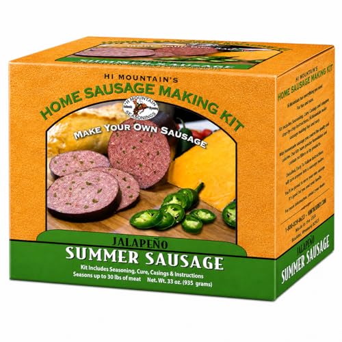 Hi Mountain Summer Sausage Seasoning Kit | JALAPENO | Includes 10 Casings, Seasoning, Cure, & Directions | Ideal for Beef, Pork, Venison, Deer & Wild Game | Makes up to 30 lbs