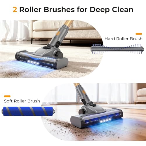 Image of Cordless Vacuum Cleaner, 30Kpa Vacuum Cleaners for Home, Stick Vacuum with LED Display, 2 Roller Brushes for Anti-Tangle & Hard Floor, 6 in 1 Lightweight Vacuum for Hard Floors Carpet Pet Hair