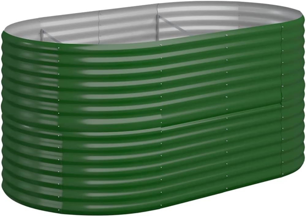 60 x 60 x 26.8 in Green Oval Raised Garden Bed Outdoor, Powder-Coated Steel Planter Box for Patio, Balcony & Yard, Modern Raised Planter for Vegetables, Herbs & Flowers