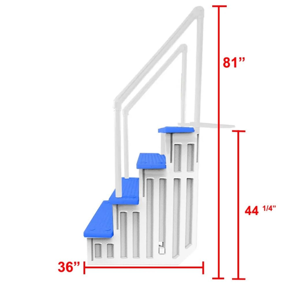 Escalera para piscina blanca con escalones azules 81 in alto miniatura 7