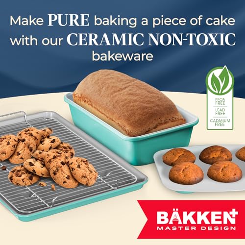 Bakken 8-Piece Stackable Bakeware Set - Ceramic Non-Stick Coating, Baking Sheets, Assorted Baking Pans, PTFE, PFOA & PFOS Free - Healthy Baking, Ergonomic Handles, Cooling Rack, Non-Toxic, Oven-Safe - Image 6