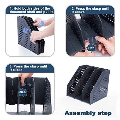 Image of FRETONBA Foldable Magazine Folder Holder for A4 Size with 4 Compartments, Desk Organizer for Office Organization Storage for School and Office, Dark Grey