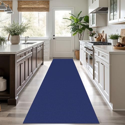 KOZYFLY Runners for Hallways 2.6x10 ft Washable Kitchen Runner Non Slip Rubber Backed Hallway Rugs Cotton Entryway Runner Rug Floor Carpet for Indoor Hall, Backdoor, Kitchen, Royal Blue/Navy