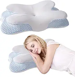 Almofada borboleta de espuma viscoelástica cervical para alívio da dor no pescoço, travesseiro ortopédico ergonômico para dorminhocos laterais, costas e estômago, capa removível respirável