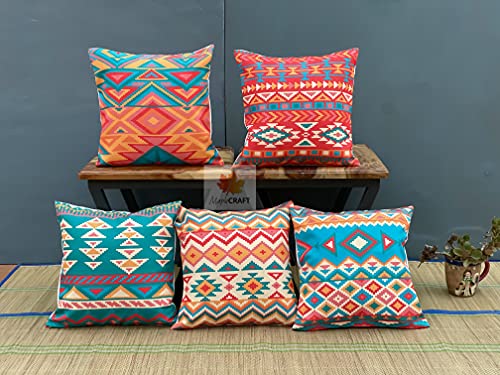 Image of MapleCraft Maple Craft Tribal Design Printed Canvas Cotton Cushion Cover Sofa 16 X 16 inches, Set of 5 Piece-for Living Room/Bedroom.(Multicolour)