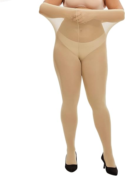 MANZI Women's 2 Pairs Plus Size Control Top Tights Ultra-Soft Panty Hose