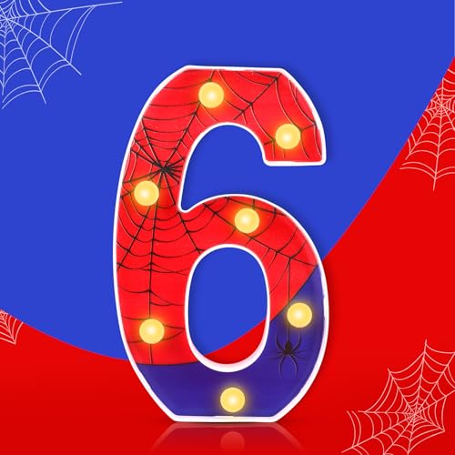 Image of Spider Led Number Light, Premium Blue and Red Number Led Light up Sign Spider Birthday Celebration Decorations for Boys Men Parties Birthday Celebration Decoration Supplies(Number 6)