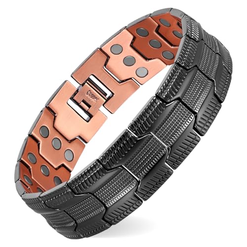 MagEnergy kupferarmband herren – Drei Ultra-Starke Magnete, Männliches Design Reines Kupfer-Magnetarmband, Einstellbare Länge mit Größenanpassungswerkzeug (Schwarz)