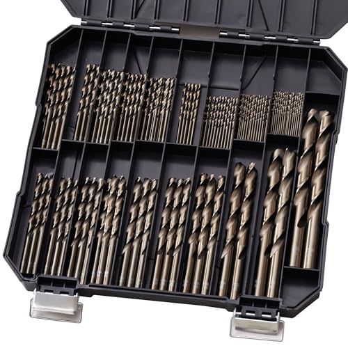 Sinyeenglon Cobalt Drill Bit Set for Hardened Metal and Stainless Steel, 122Pcs M35 High Speed Steel Twist Jobber Metal Drill Bits 1/16